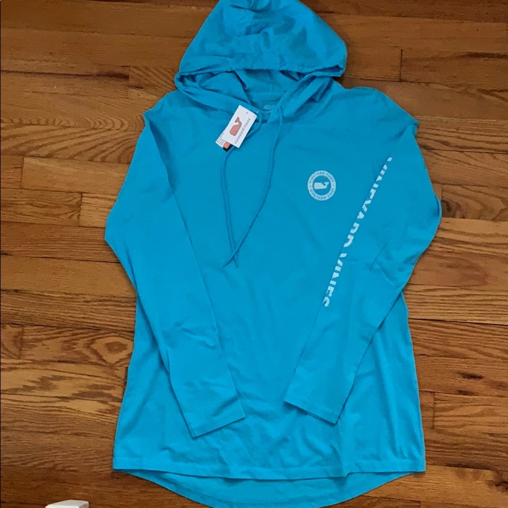 Vineyard Vines LS Hoodie Tee Blue Lagoon Size S